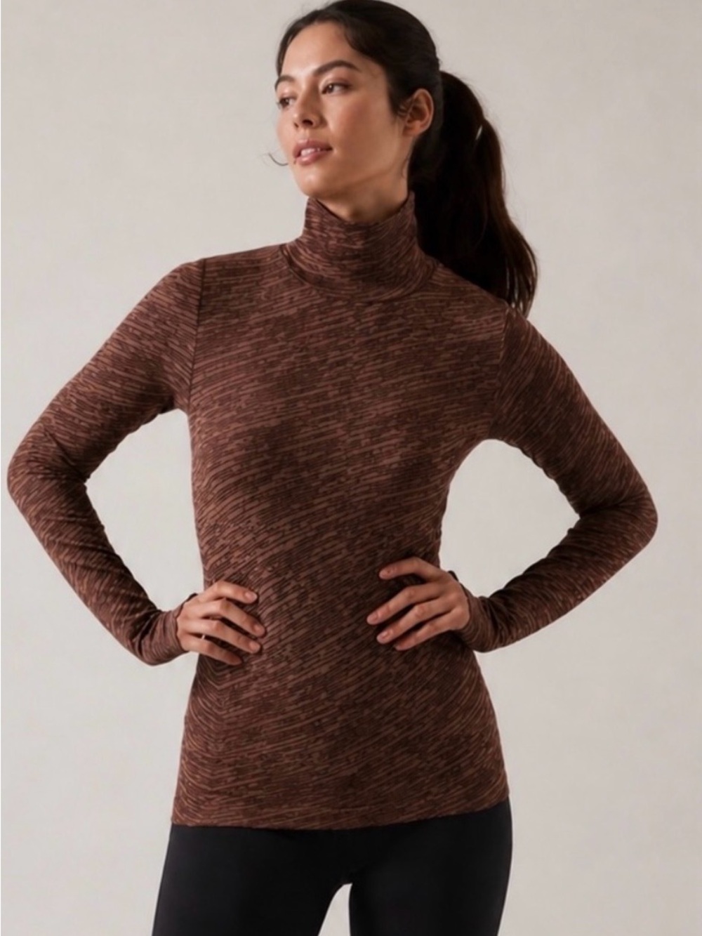 Athleta Brown Heathered Cowl Neck Sweater